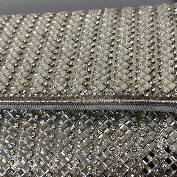 NWT Starlet Hollywood CA Silver Sparkling Stone Clutch Bag Shoulder Purse - Picture 16 of 16